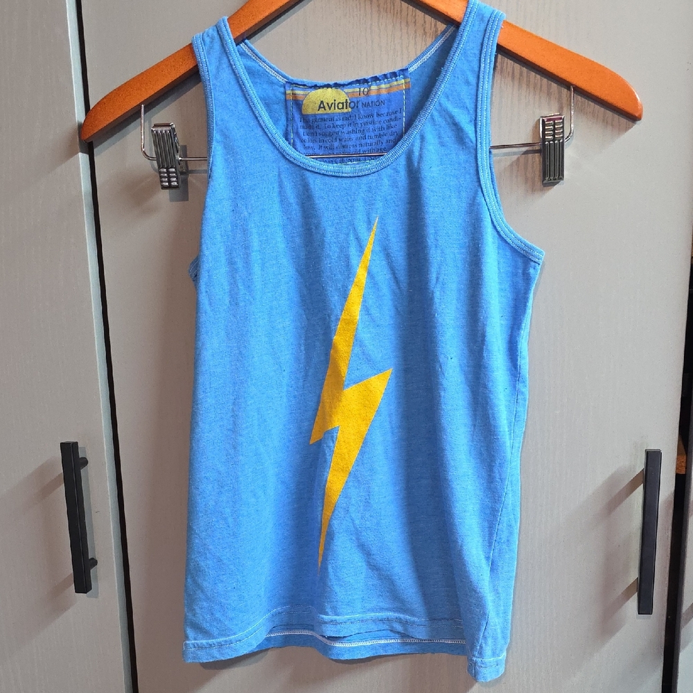 Aviator Nation Kids Neon Blue Tank with Bold Yellow Bolt Size 10
